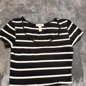 Black and White Striped Crop‎ Top Size: S